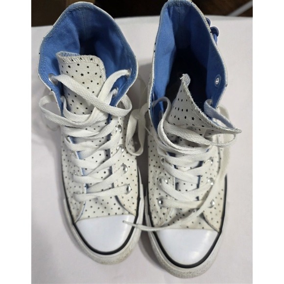 NWOT Converse 5.5 Polka Dot Daisy White Blue Hi Top Tennis Shoes 127677 - Picture 8 of 8